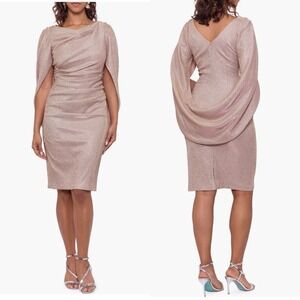 Betsy & Adam Glitter Knit Cape Back Cocktail Dress,‎ Rose Pink Gold, Size 8, NWT